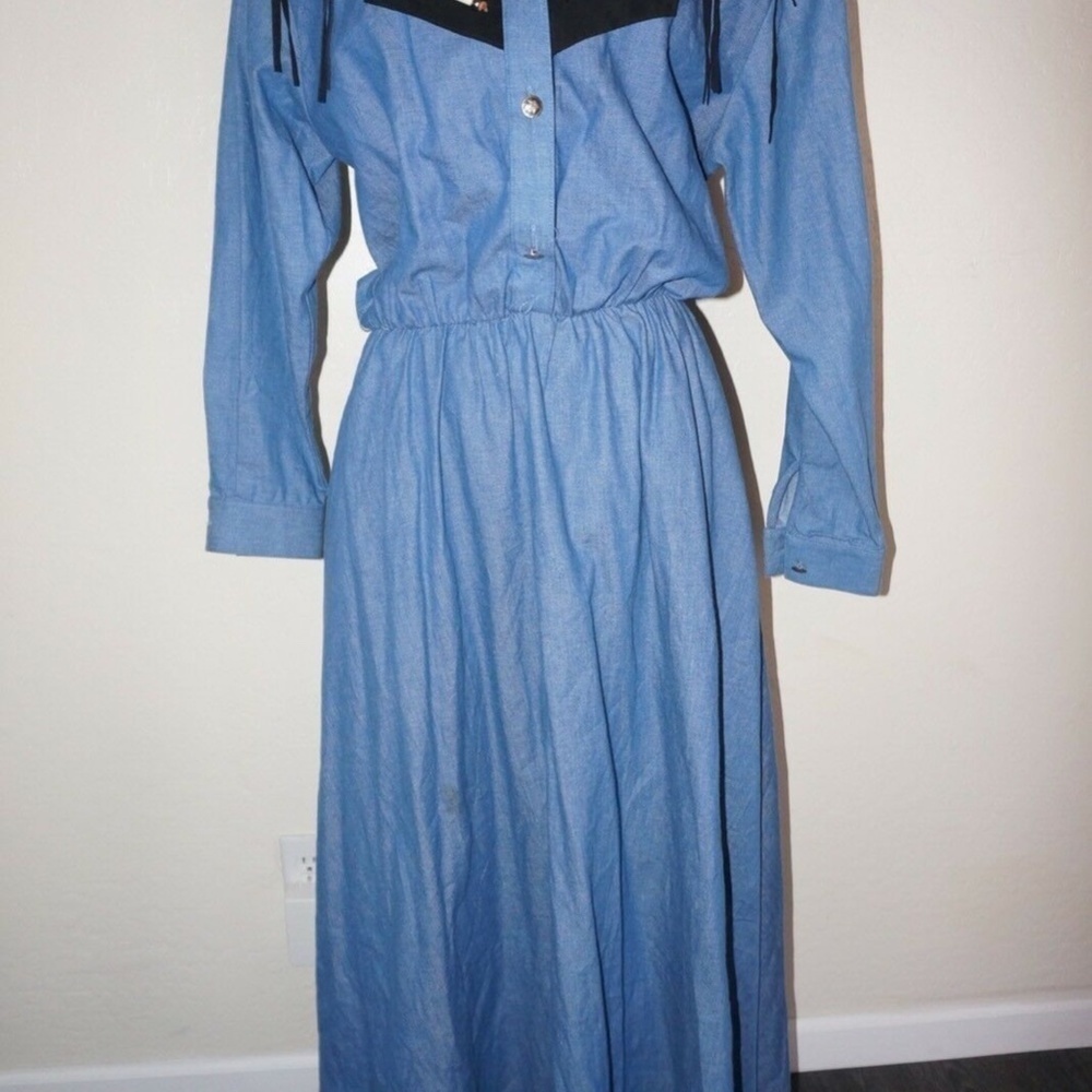 Diamond L Western Wear Fringed Denim Leather Dress - Picture 5 of 11